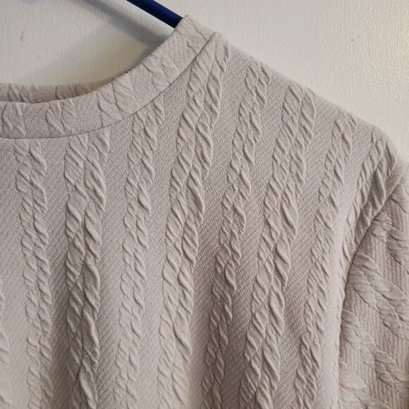 BoohooMAN Beige Cable Knit Textured T Shirt Mens M Short Sleeve Y2K Streetwear - Picture 3 of 10